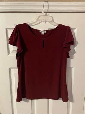 Calvin Klein Deep Burgundy Ruffle Sleeve Keyhole Blouse size large